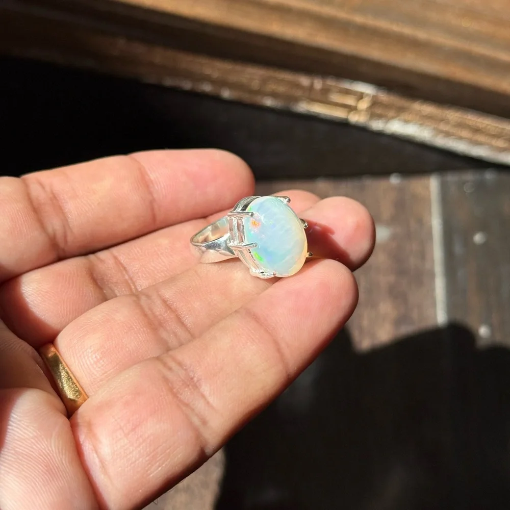 5 Carat Australian Opal Ring – Size 5.5 – 925 Sterling Silver